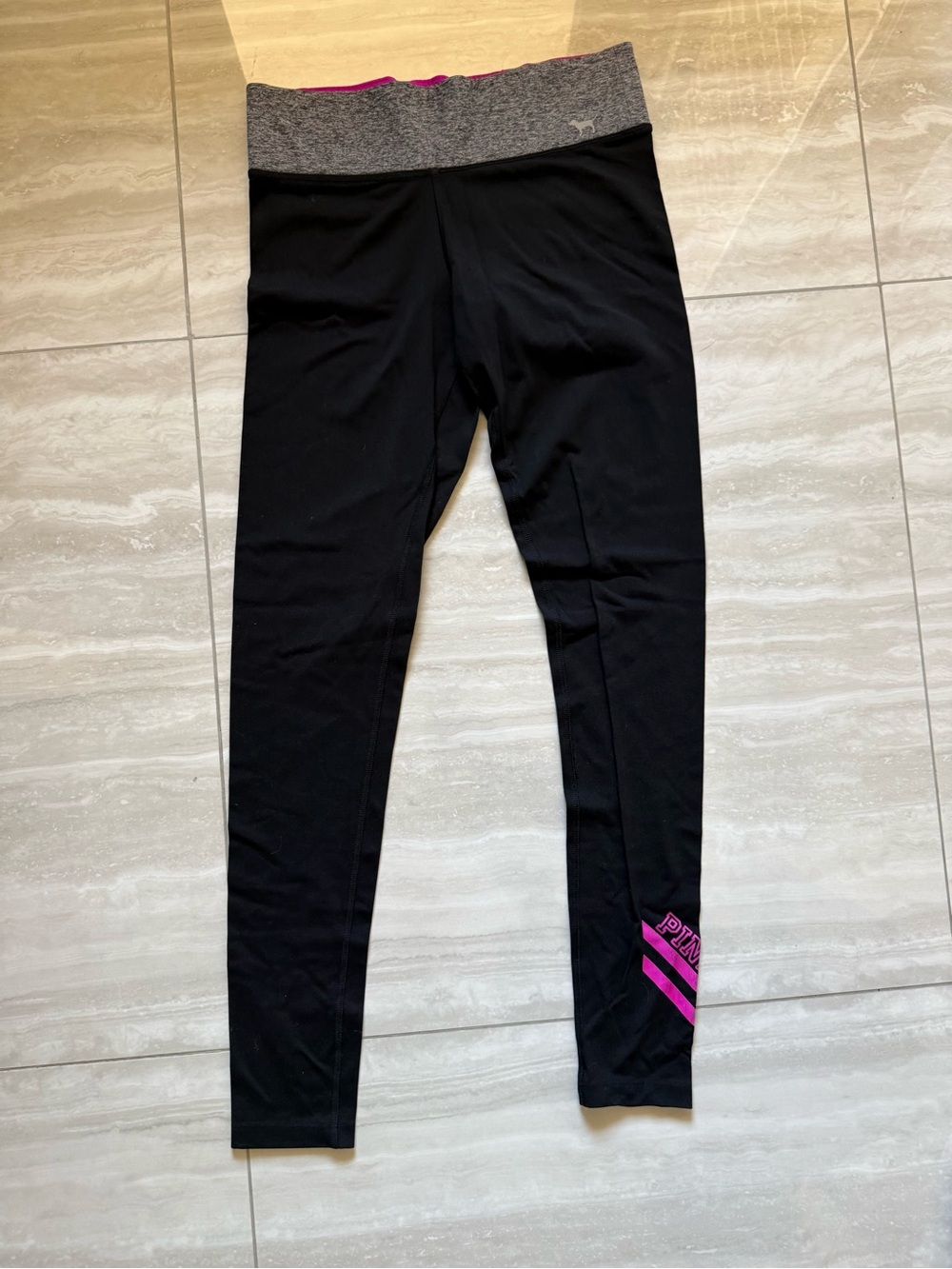 Victoria's Secret PINK Black Leggings with Gray Waistband and Pink Trim XS